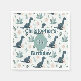 Niedlich Blue Green Dinosaurier mit Foliage und Ei Serviette