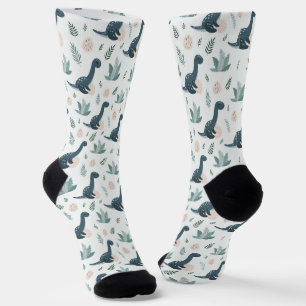 Niedlich Blue Green Dinosaurier mit Foliage und Ei Socken