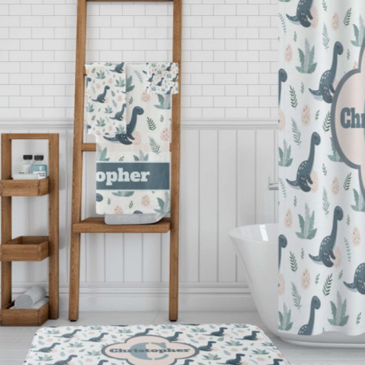 Niedlich Blue Green Dinosaurier mit Namen Badhandtuch Set