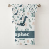 Niedlich Blue Green Dinosaurier mit Namen Badhandtuch Set (Insitu)