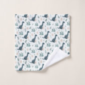Niedlich Blue Green Dinosaurier mit Namen Badhandtuch Set (Waschlappen)