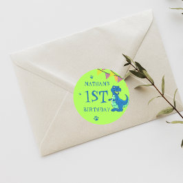 Niedlich Blue Green Dinosaurier ThemenGeburtstagsp Runder Aufkleber