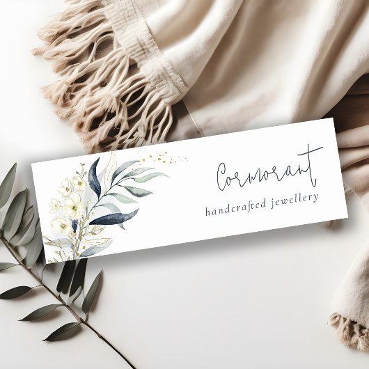 Niedlich Blue Green Gold Leafy Botanischer Blumens Mini Visitenkarte