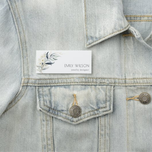 Niedlich Blue Green Gold Leafy Botanischer Blumens Namensschild (Beispiel)