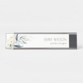 Niedlich Blue Green Gold Leafy Botanischer Blumens Schreibtischnamensplakette (Vorderseite )