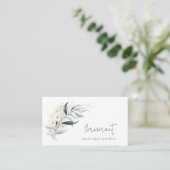 Niedlich Blue Green Gold Leafy Botanischer Blumens Visitenkarte (Stehend Vorderseite)