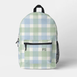 Niedlich Blue Green Karo Kariert Monogram Initials Bedruckter Rucksack