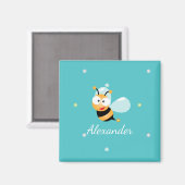 Niedlich Blue Green Sweet Bumble Bee Blume Cartoon Magnet (Vorderseite/Rückseite)