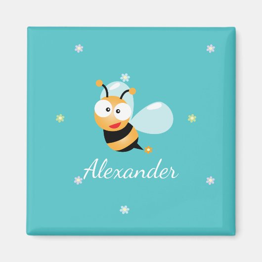 Niedlich Blue Green Sweet Bumble Bee Blume Cartoon Magnet (Vorne)