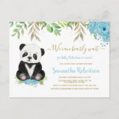 Niedlich Blue Greenery Gold Bear Boy Baby Dusche Einladungspostkarte (Vorderseite)