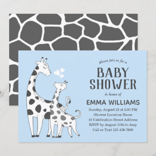 Niedlich Blue Grey Animal Giraffe Boy Baby Dusche Einladung