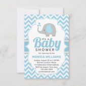 Niedlich Blue Grey Elephant Boy Baby Dusche Einladung (Vorderseite)