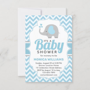 Niedlich Blue Grey Elephant Boy Baby Dusche Einladung