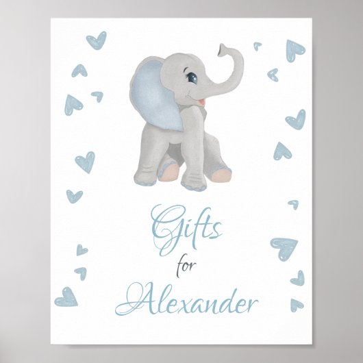 Niedlich Blue Grey Elephant Gifts Boy Baby Dusche  Poster (Vorne)