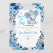Niedlich Blue Grey Elephant Invitation Baby Dusche Einladung (Vorne/Hinten)