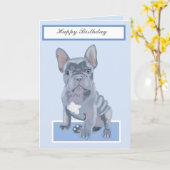 Niedlich Blue Grey French Bulldog Puppy Card Karte (Gelbe Blume)
