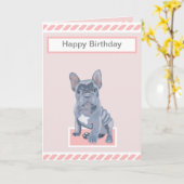 Niedlich Blue Grey French Bulldog Puppy Karte (Gelbe Blume)