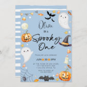 Niedlich Blue Halloween Ghost 1. Junge Geburtstag Einladung (Vorne/Hinten)