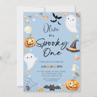 Niedlich Blue Halloween Ghost 1. Junge Geburtstag Einladung