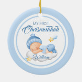 Niedlich Blue Hanukkah Baby's First Chrismukkah Keramik Ornament (Hinten)