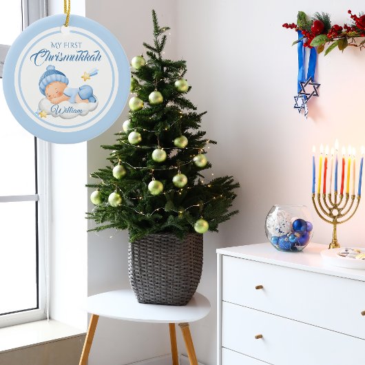 Niedlich Blue Hanukkah Baby's First Chrismukkah Keramik Ornament