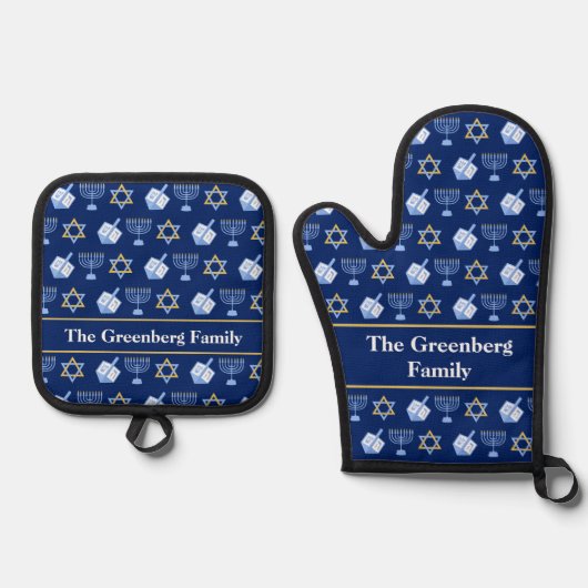 Niedlich Blue Hanukkah Muster Personalisiert Ofenhandschuh & Topflappen-Set (Vorderseite)