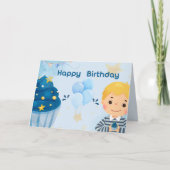 Niedlich Blue Happy Birthday Card - Friendly Birth Dankeskarte (Vorderseite)