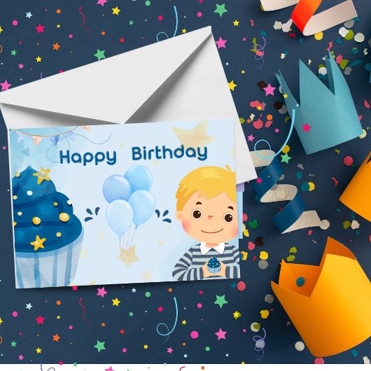 Niedlich Blue Happy Birthday Card - Friendly Birth Dankeskarte
