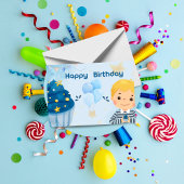Niedlich Blue Happy Birthday Card - Friendly Birth Dankeskarte