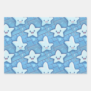 Niedlich Blue Happy Stars Kids Baby Kinderzimmer M Geschenkpapier Set