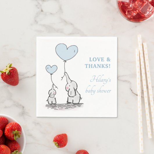 Niedlich Blue Heart Balloons Boy Elephant Baby Dus Serviette (Beispiel)