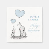 Niedlich Blue Heart Balloons Boy Elephant Baby Dus Serviette (Vorderseite)