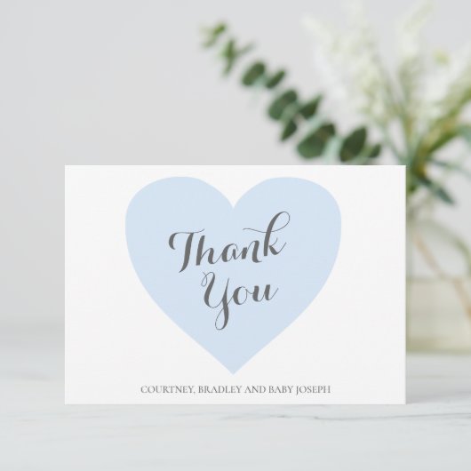 Niedlich Blue Heart Boy Baby Dusche Dankeskarte (Stehend Vorderseite)