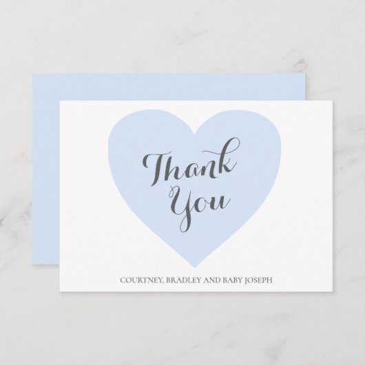 Niedlich Blue Heart Boy Baby Dusche Dankeskarte (Vorne/Hinten)
