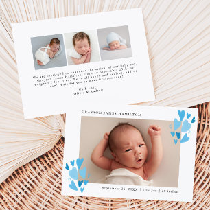 Niedlich Blue Hearts Foto Birth Ankündigung