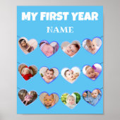Niedlich Blue Hearts Mein erstes Jahr 12 FotoColla Poster (Vorne)