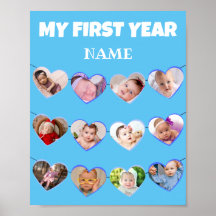 Niedlich Blue Hearts Mein erstes Jahr 12 FotoColla