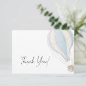 Niedlich Blue Hot Air Ballon Boy Babydusche Dankeskarte (Stehend Vorderseite)