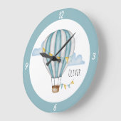 Niedlich Blue Hot Air Ballon Watercolor Große Wanduhr (Winkel)
