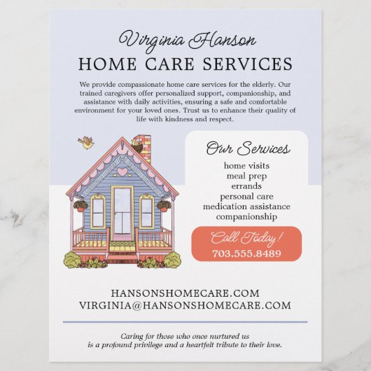 Niedlich Blue House Caregiver Caretaker Services Flyer (Vorne)