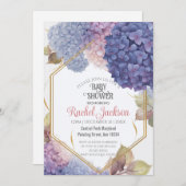 Niedlich Blue Hydrangea Blooms Baby Dusche Gold Ra Einladung (Vorne/Hinten)