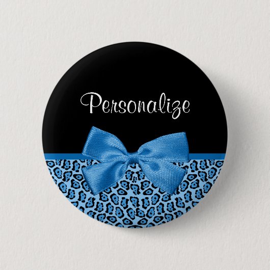 Niedlich Blue Jaguar Print Bright Blue Ribbon und Button (Vorderseite)