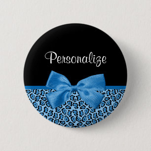 Niedlich Blue Jaguar Print Bright Blue Ribbon und Button