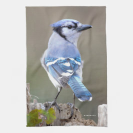 Niedlich Blue Jay Songbird auf Treestump Geschirrtuch