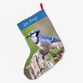 Niedlich Blue Jay Songbird auf Treestump Großer Weihnachtsstrumpf (Rückseite (Hängend))