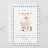 Niedlich Blue Kariert Cactus Boho Llama Baby Showe Dankeskarte (Vorderseite)