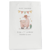Niedlich Blue Kariert Cactus Boho Llama Baby Showe Mittlere Geschenktüte (Vorderseite)