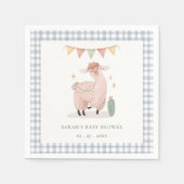 Niedlich Blue Kariert Cactus Boho Llama Baby Showe Serviette (Vorderseite)