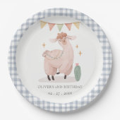 Niedlich Blue Kariert Cactus Boho Llama jeden Gebu Pappteller (Vorderseite)