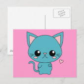 Niedlich Blue Kawaii Cat Postkarte (Vorne/Hinten)